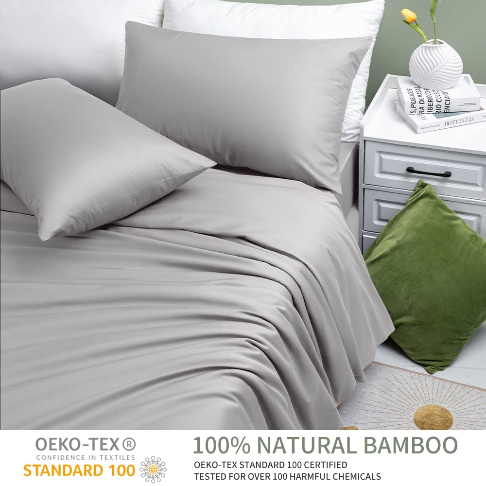 Shilucheng 100% Cooling Bamboo_ Sheets Set- Cal King Size 1800 Thread Count Soft Bed Sheets,16 Inch Deep Pocket,Breathable,Comfortable And Pilling Resistant -4Pc(Cal King,Grey)